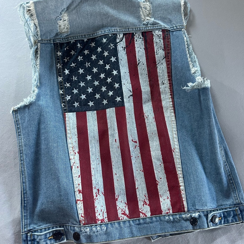 Denim Vest with American Flag Design